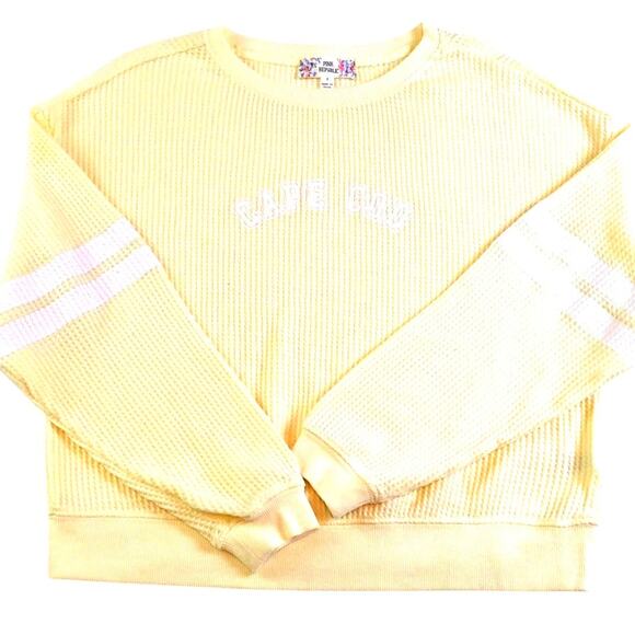Pink Republic Thermal Cape Cod Waffle Weave Top Yellow Small - Picture 1 of 3